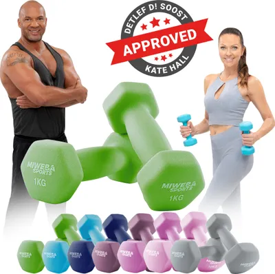 Produktbild von Miweba Sports Profi Neopren Hantel NKH100 | Hantelset - Kurzhanteln - Hexagon - Home Workout - Krafttraining - Anti Rutsch Oberfläche (Grün 2x 1,0 Kg)