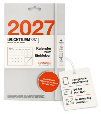 Produktbild von LEUCHTTURM1917 Kalender zum Einkleben 2027, Monatsübersichten, Deutsch, horizontale Monatsansicht für Medium (A5) Notizbücher, 24 Aufkleber – Kleben/Monat