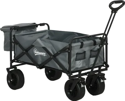 Produktbild von Outsunny Bollerwagen Faltbarer Transportwagen, Lastenwagen mit Kühltasche, Strandwagen mit ausziehbarem Griff, Gartenwagen bis 100 kg Belastbar, Oxford, Dunkelgrau