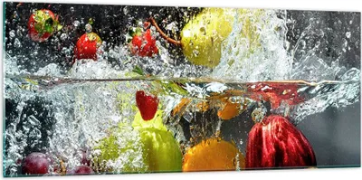 Produktbild von Bilder auf glas - Früchte Wasser Spritzer Essen - 120x50cm - Glasbilder - Wandbilder - Kunstdruck - zum Aufhängen bereit - Wanddekoration aus Glas - Glas Bilder - Wandbild auf Glas - GAB120x50-2972