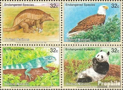 Produktbild von Briefmarken UNO - New York 1995 Mi 681-684 Viererblock (kompl.Ausg.) gestempelt Gefährdete Tiere