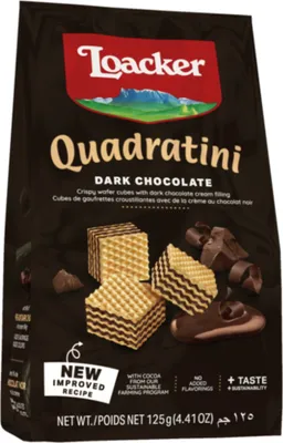 Produktbild von Loacker Quadratini Dark Chocolate Waffelschnitten in Würfelform 125g