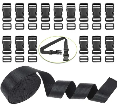 15 Kunststoff-Schnallen + 5 m Nylongurt 25 mm, schwarz