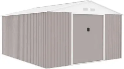 Image de Abri de jardin en métal 12,99 m² - 340 x 382 x 210 cm - NEPTUNE - Kit d'ancrage inclus, 2 portes coulissantes - Taupe