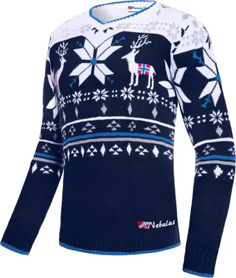 Zdjęcie produktu dla Nebulus norweski sweter męski BREEN, ciepły sweter, elegancki sweter w norweskim stylu, P6412 - męski, granatowo-biały, M