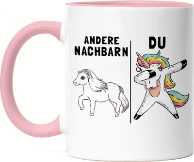 Produktbild von Andere Nachbarn Du Tasse Rosa Pferd Einhorn Humor Lustig Unicorn Geschenk Nachbarschaft