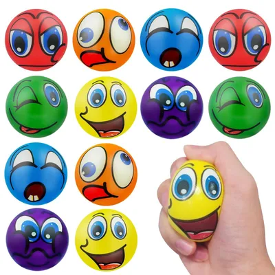 Immagine prodotto di Palline antistress - In schiuma - Con faccine carine - 12 pezzi - 5 cm