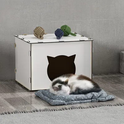 Zdjęcie produktu dla Domek dla kota Elba dla kotów przebywających w domu Jaskinia dla kota wykonana z MDF 30 x 40 x 35 cm Kryjówka dla kotów i małych zwierząt Biały