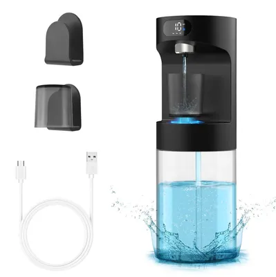 Zdjęcie produktu dla Automatyczny dozownik płynu do płukania ust, pojemność 600 ml, montaż na ścianie, czarny, elektryczny, do łazienki, z 2 kubkami magnetycznymi