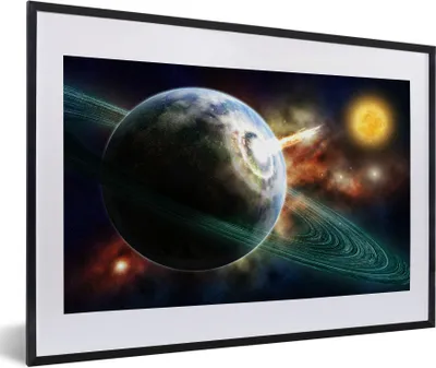 Produktbild von MuchoWow® Gerahmtes Poster Meteoriteneinschläge 60x40 cm - Poster mit Schwarzem Bilderrahmen Wandposter Rahmen Foto Bilder - Schlafzimmer - Plakat in Rahmen - Drucken