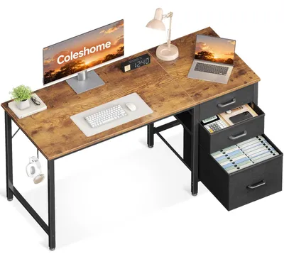 Produktbild von Schreibtisch mit 3 Schubladen, platzsparendes Design