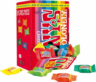Produktbild von Tony's Chocolonely - Schokolade Tony Chocolonely Tiny Mix Box 100 PCs | Spender ein 100 Stück | 8 Stücke
