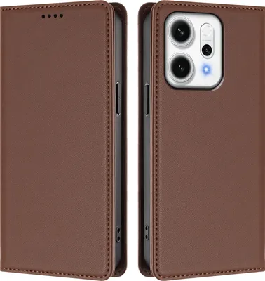 Produktbild von Handyhülle für Oppo Reno14 Pro 5G, Kunstleder Klapphülle Stoßfeste Magnetische Hülle mit Ständer Braun