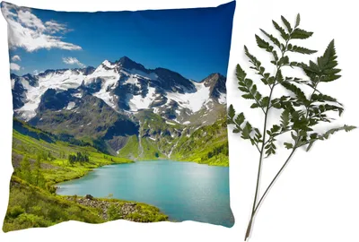 Produktbild von MuchoWow® Zierkissen Sofakissen Wohnzimmer Dekokissen 50x50 cm Schnee - Berg - Wasser - Komfort - Sofakissen