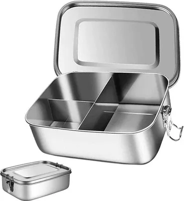 Obrázek produktu pro Nepropustný box na oběd z nerezové oceli Bento Box - 3 přihrádky - 1 litr