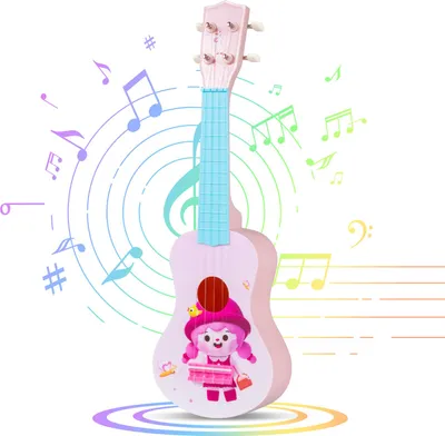 Image de COSTWAY Ukulélé soprano 21 pouces, petit ukulélé à 4 cordes en nylon et 12 frettes, instrument de musique pédagogique, guitare pour enfants débutants de 3 ans et plus, rose
