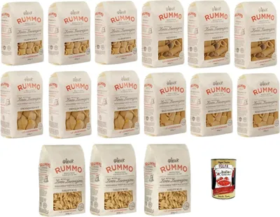 Produktbild von Testpaket Rummo Pasta CONCHIGLIONI RIGATI - CALAMARATA - FUSILLOTTI - PACCHERI - MEZZI PACCHERI RIGATI, Italienische Nudeln aus Hartweizengrieß, 15x 500g + Italian Gourmet polpa 400g