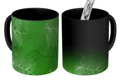Obrázek produktu pro MuchoWow® Kouzelný pohár Vzory - Listy - zelené 350 ml Barva měnící se pohár Dárkový nápad - foto hrnek
