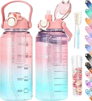 Produktbild von Famanu Fitness Wasserflasche 2 Liter mit Fruchtfilter und Zeitmarkierung