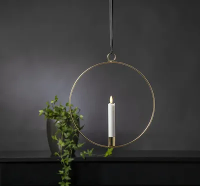 Zdjęcie produktu dla BEST SEASON LED Echtwachskerze Flamme im Ring z.Hängen 28,5cm gold