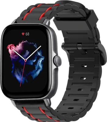 Produktbild von Strap-it Amazfit GTS 3 Sport Schnallenarmband (Schwarz/Rot)