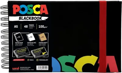 Produktbild von Posca schwarzes Skizzenbuch A5 - Mix aus 3 Papierfarben