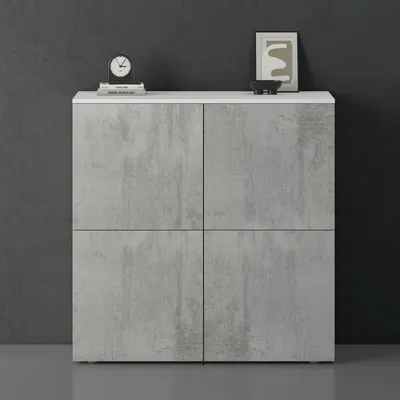 Produktbild von doporro Sideboard Kommode 100 cm in Matt Weiß und Beton Aufbewahrungsschrank Bodenstehend für Ihren Wohnbereich Viel Stauraum Schrank 04