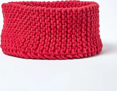 Image de HOMESCAPES Panier de rangement tricoté, 100% coton, rouge,37 x 21 cm