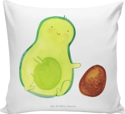 Produktbild von Mr. & Mrs. Panda wohnzimmer kissen Avocado Kern rollt - Weiß - Geschenk, 40x40, Liebe, Sofakissen, Kuschelkissen, Geburtstag, Avocados, Sofa, Schwanger