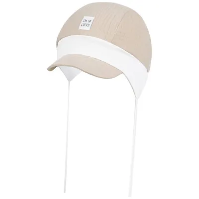 Produktbild von Schirmmütze Bindemütze Sommermütze Erstlingsmütze Baby Junge Musselin, Beige, Gr. 46/48