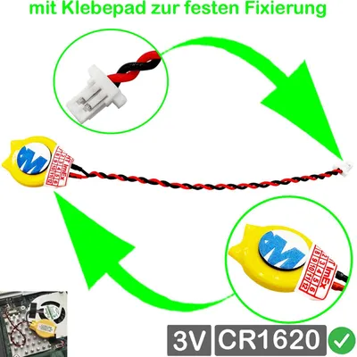 Produktbild von RTC CR1620 BIOS CMOS Batterie Knopfzelle Akku Battery mit Steckerkabel für HP ProBook x360 435 G7 255F1ES, 435 G7 XXXXXXX