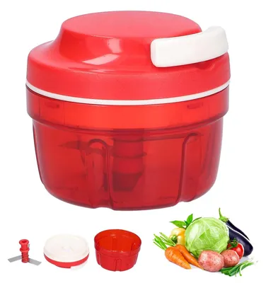 Produktbild von Zwiebelschneider Multizerkleinerer Manuell Gemüseschneider Haushalt Kordelzug Design Handbuch Gemüsehacker Shredder Fleischmixer Küchenbedarf (Rot-300ML)