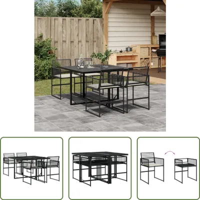 Produktbild von The Living Store 5-tlg. Garten-Essgruppe mit Kissen Schwarz Poly Rattan