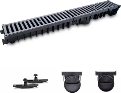 Produktbild von 1 m Entwässerungsrinne mit Dichtung Belastungsklasse C250 (bis 25 Tonnen). Gussrost ( Gußrost ). Tiefe: 100mm