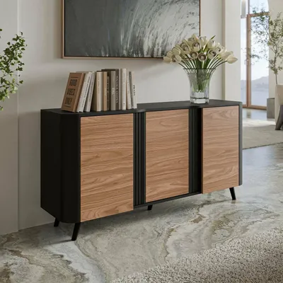 Image de Loreo - Buffet, 151x42x70h cm Noir, 3 Étagères