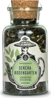 Produktbild von Sencha Rosengarten Grüntee, 70g im Korkenglas