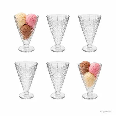 Obrázek produktu pro 6x Copa Helado zmrzlinový pohár s nožičkou 340 ml Waffle Look Dessert Glasses Bowl Glass
