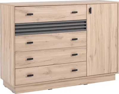 Produktbild von Kommode – Sideboard – Schubladenkommode – Kommode mit Schubladen und Türen – ALLMO System 17 – 135 cm – Sonoma Eiche – moderne Stauraumkommode