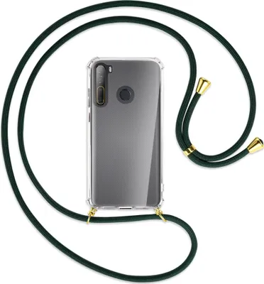 Produktbild von Handykette Backcover-Schutzhülle mit Band (Metall goldfarben) für HTC Desire 20 Pro - dunkelgrün