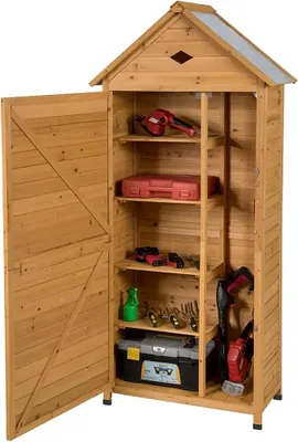Produktbild von Gartenschrank Holz, Geräteschuppen mit 5 Regalböden und Satteldach, Outdoor Schrank Wetterfest, Geräteschrank Balkonschrank für den außenbereich Garten Balkon (80 x 45 x 177 cm)