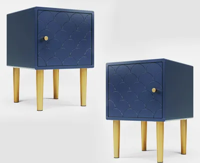 Immagine prodotto di Merax set di 2 comodini con gambe in metallo, comodini 50 x 35 x 35 cm tavolino da divano con motivo a squame di pesce per camera da letto e soggiorno, blu