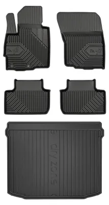 Image de Tapis en caoutchouc + bac de coffre pour Citroën C4 Aircross 2012-2017 (SUV/crossover, coffre standard) – 5 pièces, noirs, sur mesure