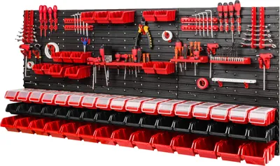Produktbild von Deska na nářadí - 1728 x 780 mm - úložný systém SET Perforovaná stěna s držáky na nářadí a stohovacími boxy s víkem - nástěnný regál Dílenské regály Velkoobjemové úložné boxy Otevřené úložné boxy
