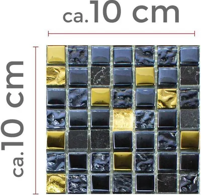 Produktbild von Muster von Glas Naturstein Mosaikfliese Cooktown Schwarz Gold