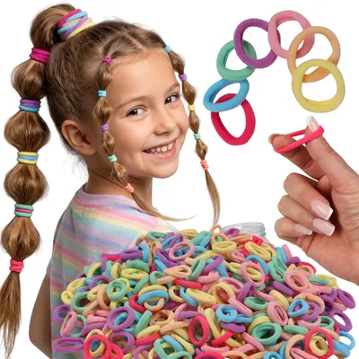 Produktbild von Set mit bunten Haargummis für Mädchen, weiche Haargummis, 500 Stück