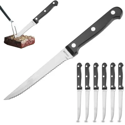 Obrázek produktu pro Steakový nůž Nůž na pizzu Grilovací nůž s vroubkovanými ocelovými čepelemi 6 kusů 21 cm
