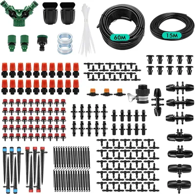 Produktbild von Gartenbewässerungssystem 315 Stück, 60 m und 15 m PVC-Wasserleitungen, für Gemüsegarten