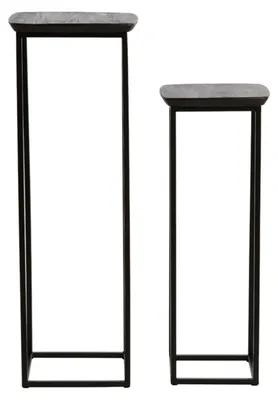 Immagine prodotto di Set di 2 colonne QUENZA in legno di acacia con metallo nero – 30x30x80 + 35x35x100 cm