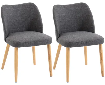 Immagine prodotto di HOMCOM Set di 2 Sedie da Pranzo in Lino Imbottito con Schienale Curvo e Gambe in Legno, Grigio Chiaro