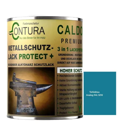 Produktbild von Contura 3 in 1 Rostschutzfarbe 1Liter. Metallschutzlack GLÄNZEND RAL Metall Lack Farbe Grundierung Rost - RAL 5018 Türkisblau